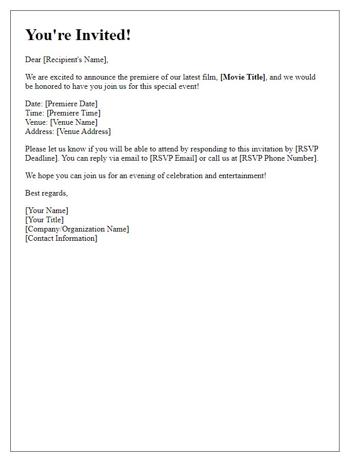 Letter template of RSVP request for movie premiere attendance