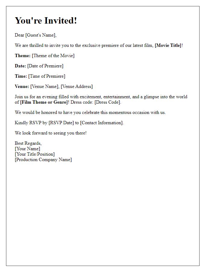 Letter template of themed movie premiere invitation