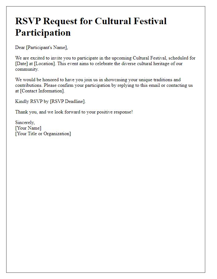 Letter template of RSVP request for cultural festival participation.