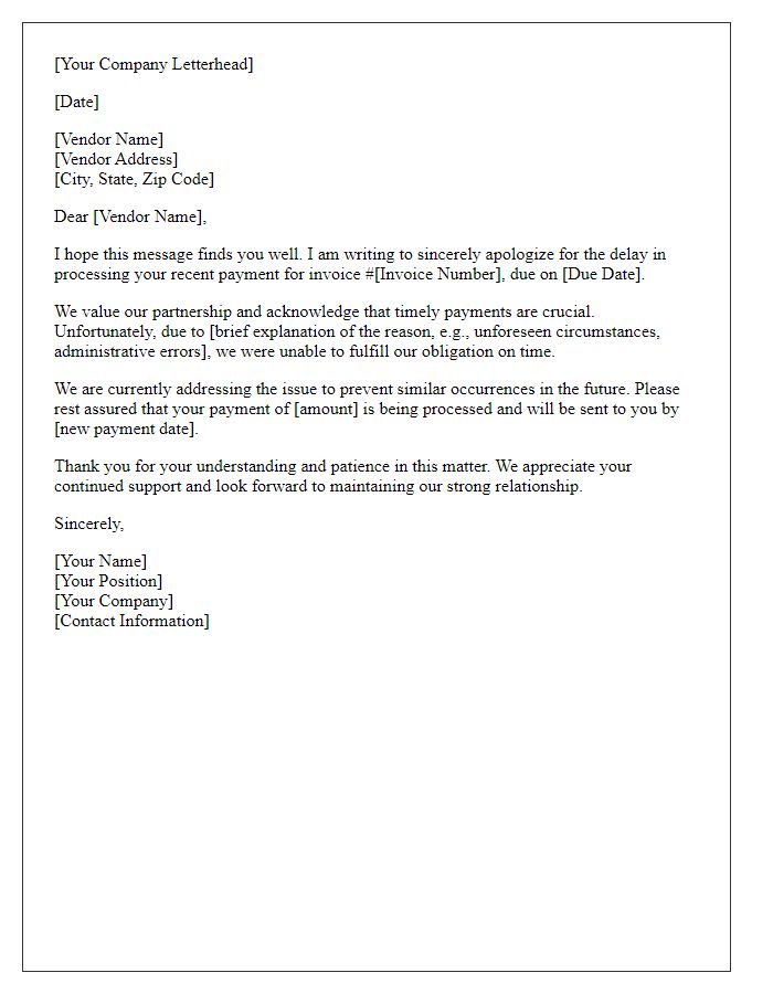 Letter template of apology for late vendor payment