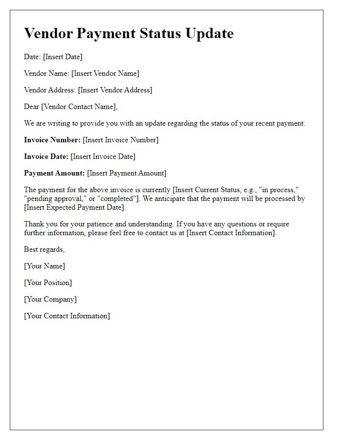 Letter template of vendor payment status update