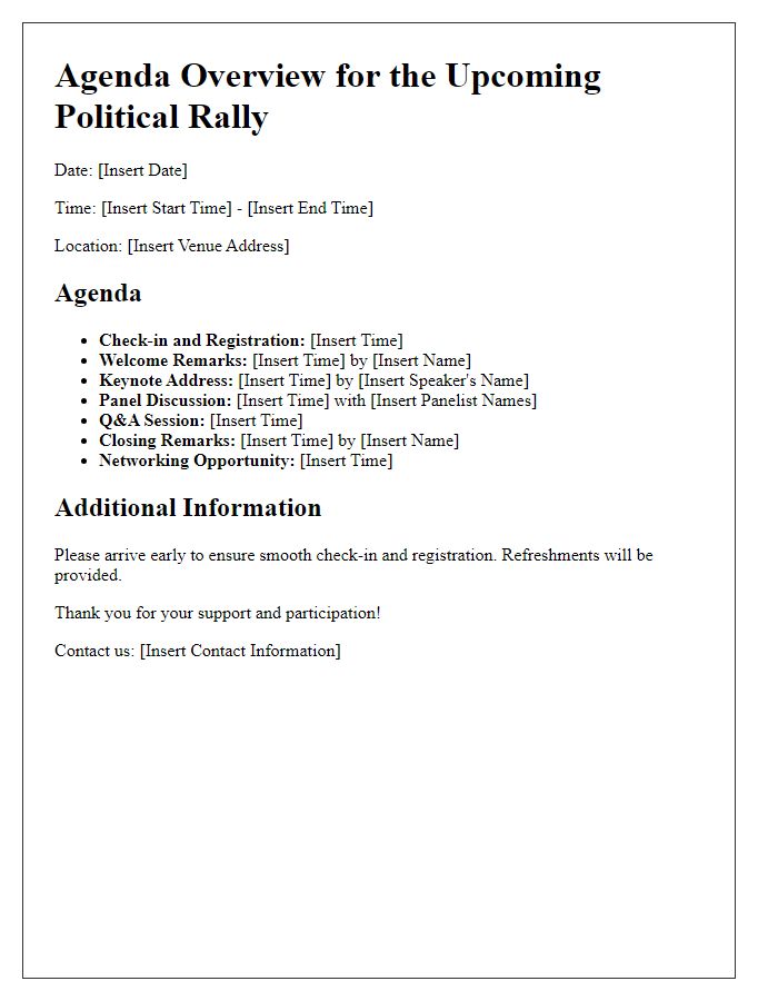 Letter template of agenda overview for a political rally.