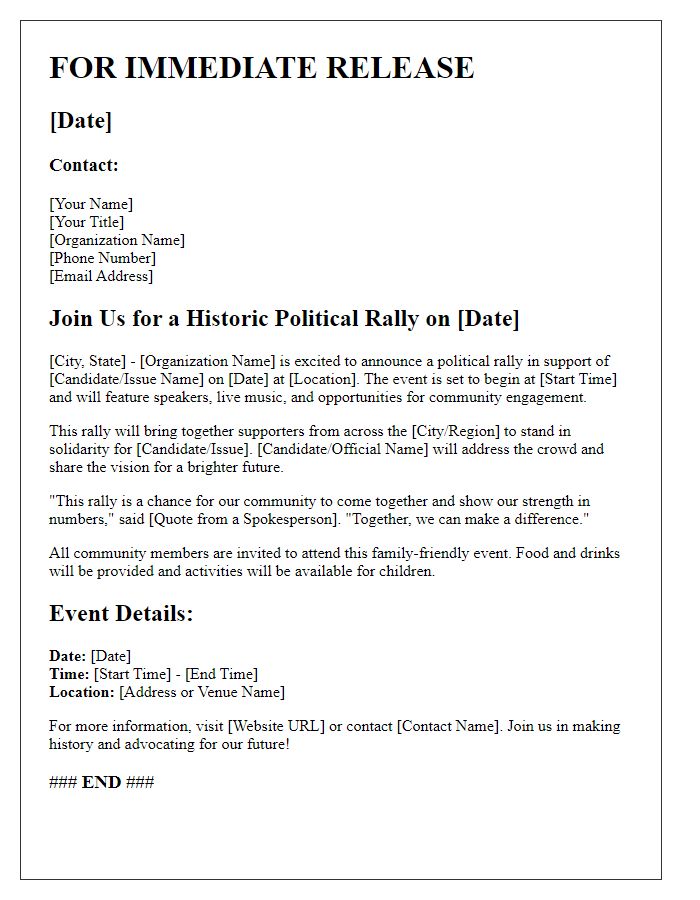 Letter template of press release regarding a political rally.