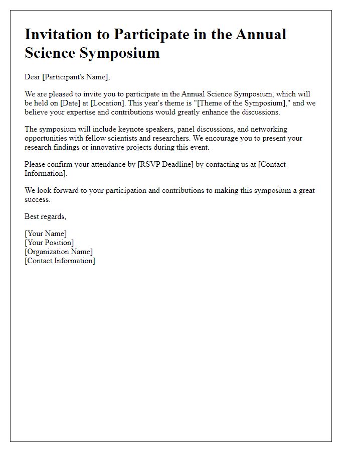 Letter template of invitation for science symposium participation.