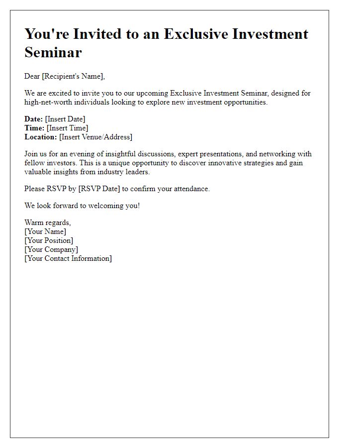 Letter template of Exclusive Investment Seminar Invitation