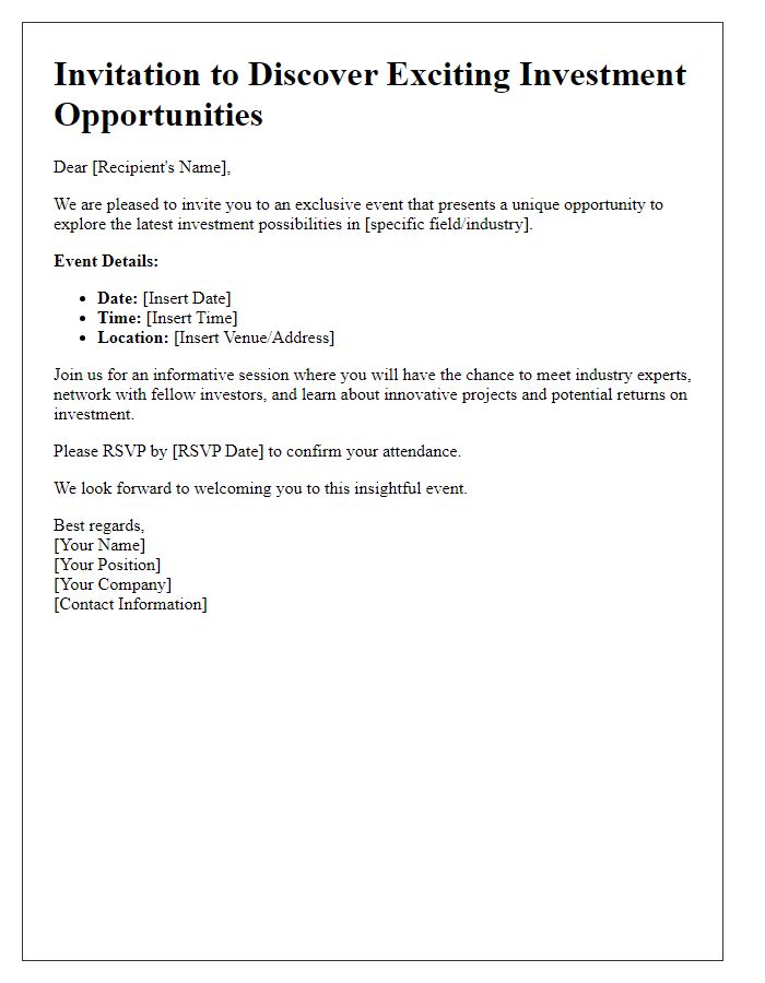 Letter template of Invitation to Discover Investment Opportunities