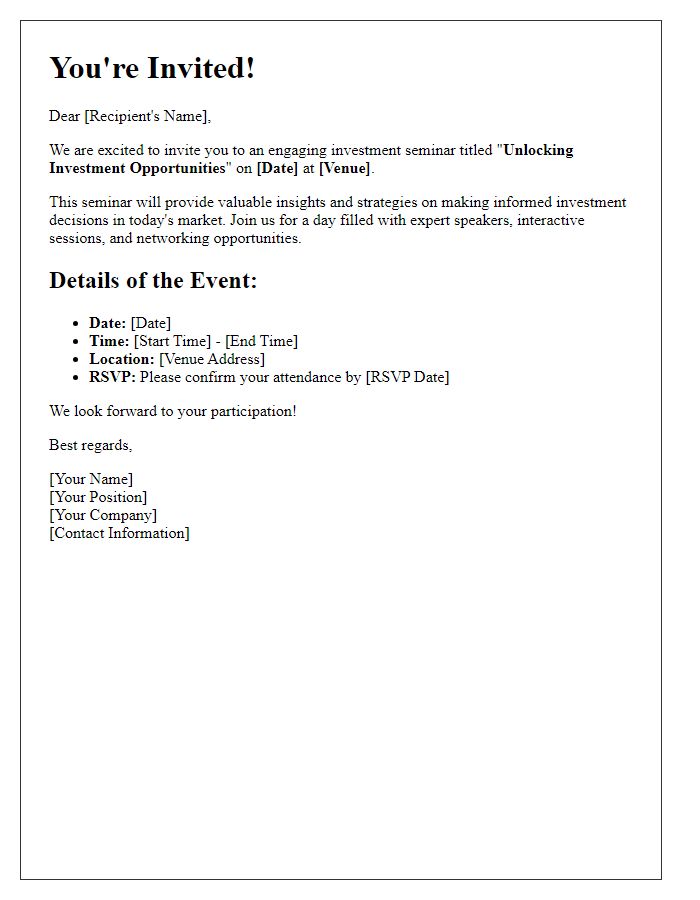 Letter template of Invitation to an Engaging Investment Seminar