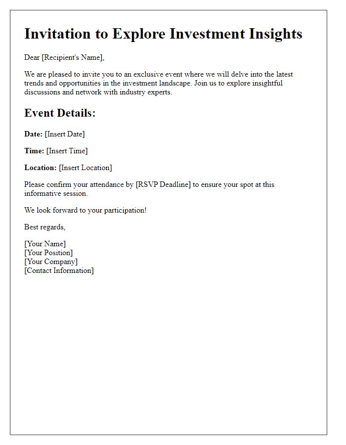 Letter template of Invitation to Explore Investment Insights