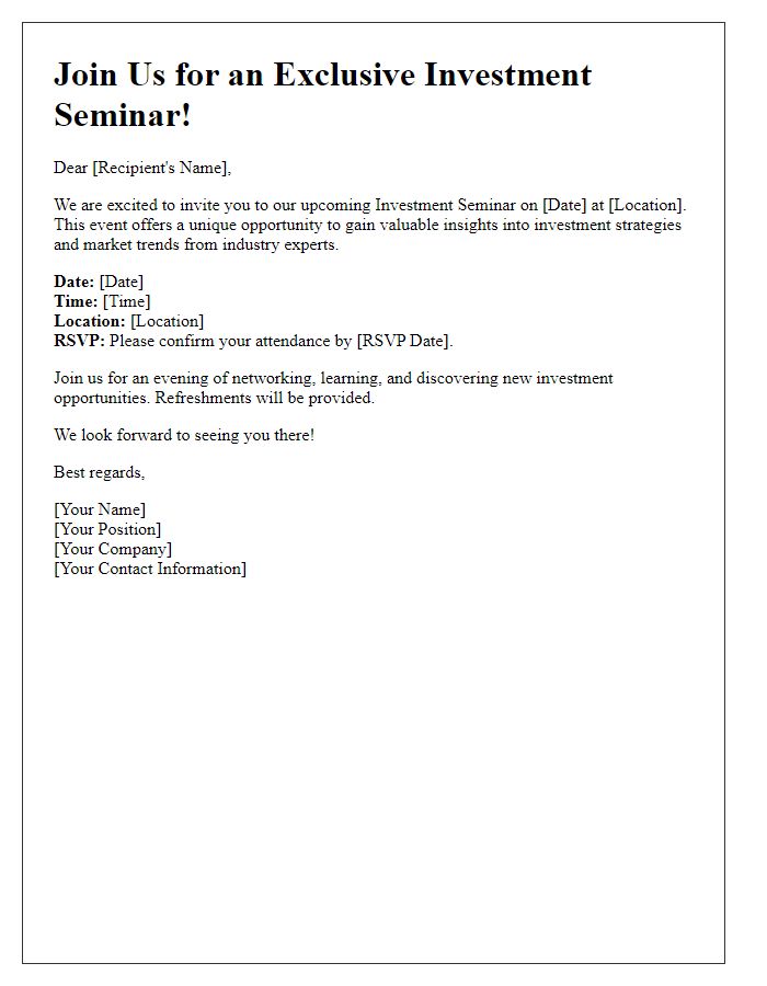 Letter template of Join Us for an Investment Seminar