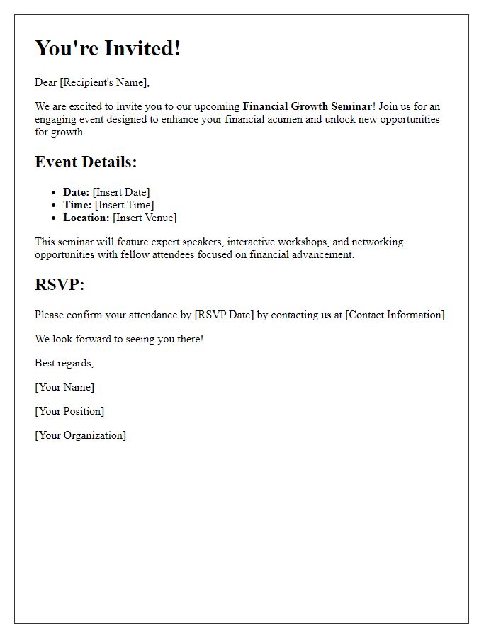 Letter template of Special Invitation to Financial Growth Seminar