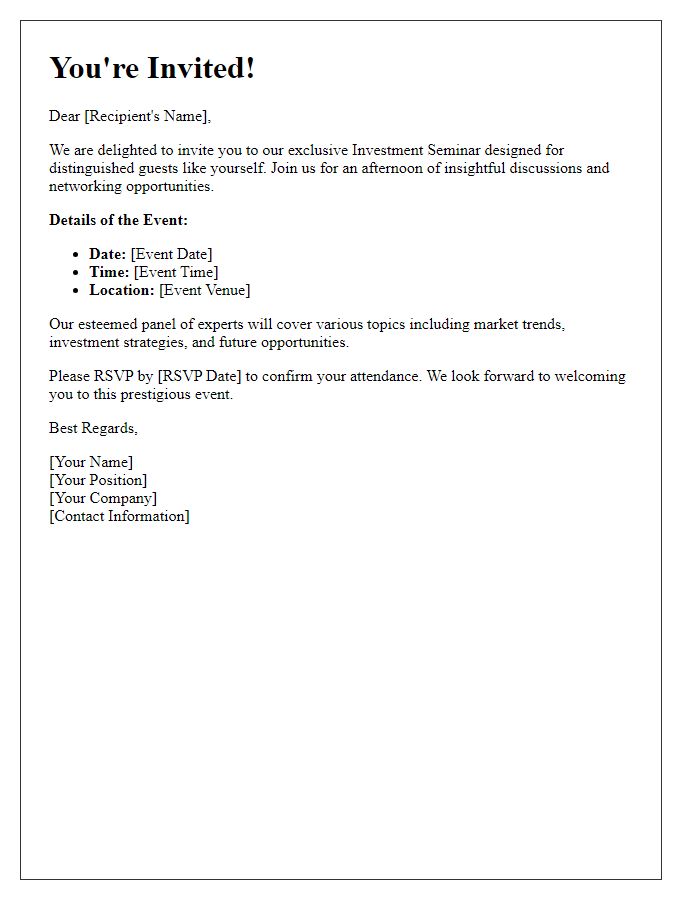 Letter template of VIP Invitation to Investment Seminar