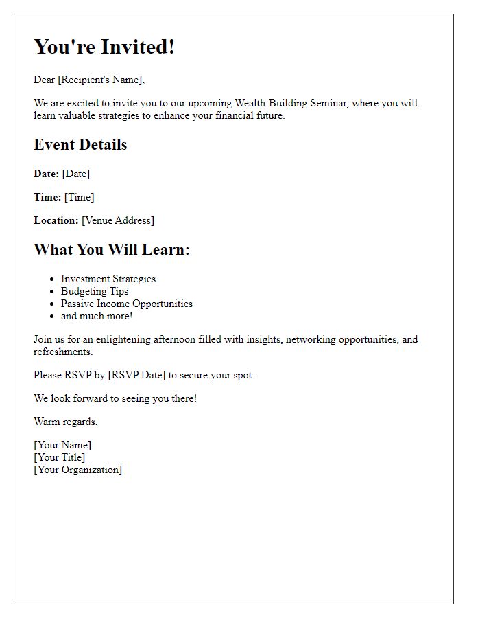 Letter template of You're Invited to Our Wealth-Building Seminar