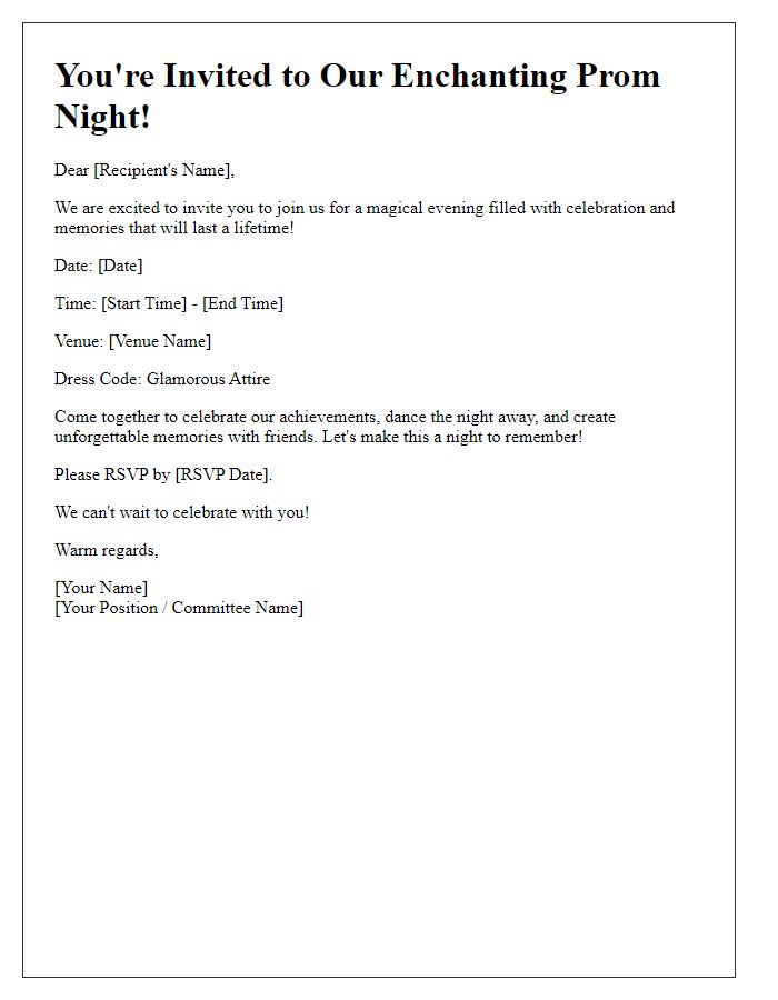 Letter template of prom night invitation focusing on celebration and memories