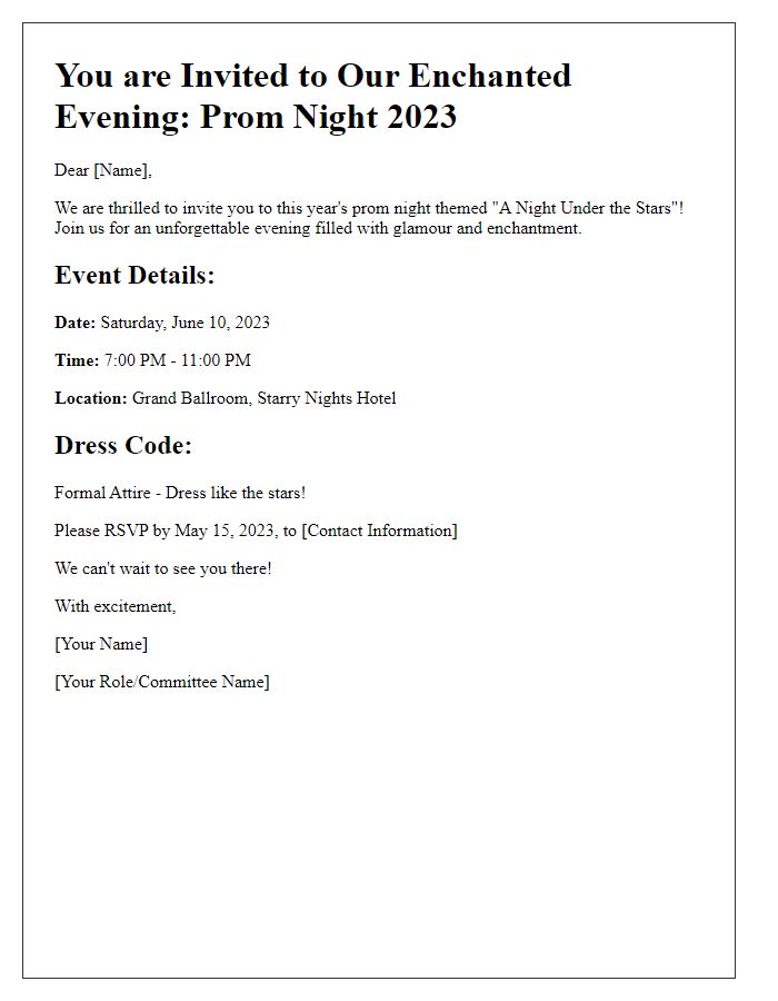 Letter template of prom night invitation for a themed event