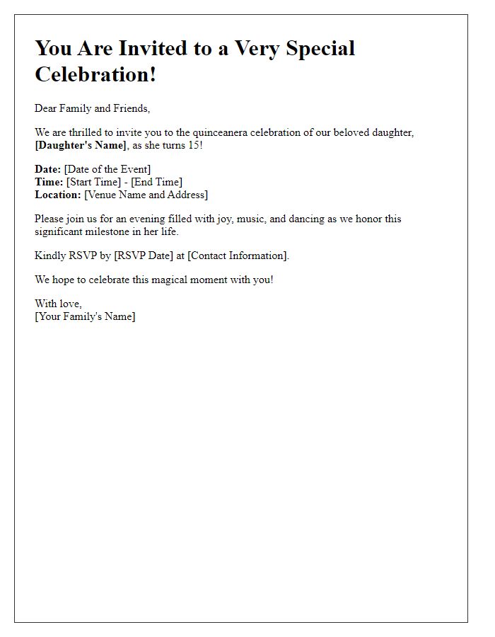 Letter template of quinceaera celebration gathering