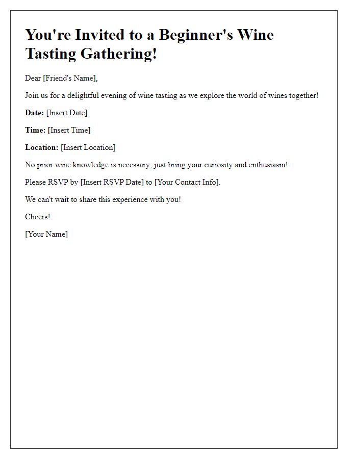 Letter template of a beginner's wine tasting gathering invite