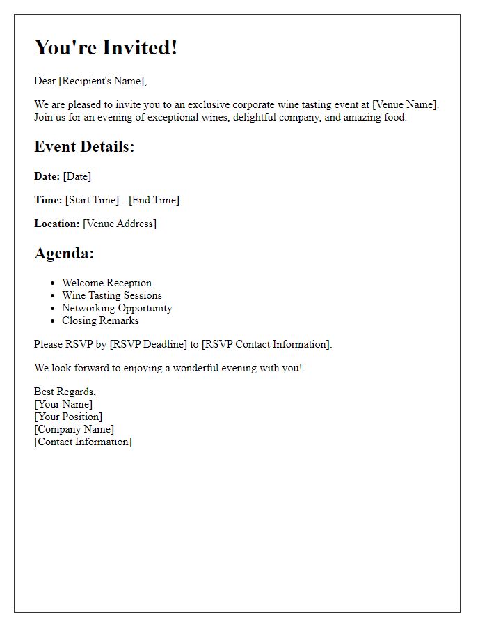 Letter template of a corporate wine tasting invitation