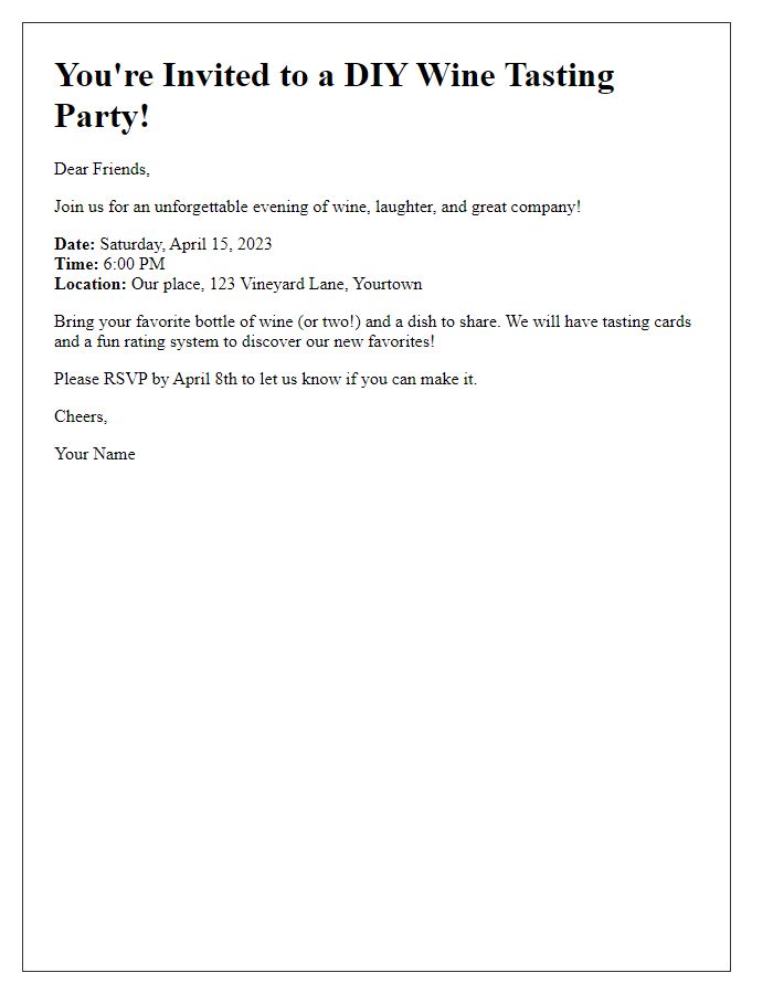 Letter template of a DIY wine tasting party invitation