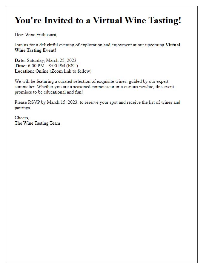 Letter template of a virtual wine tasting event invite