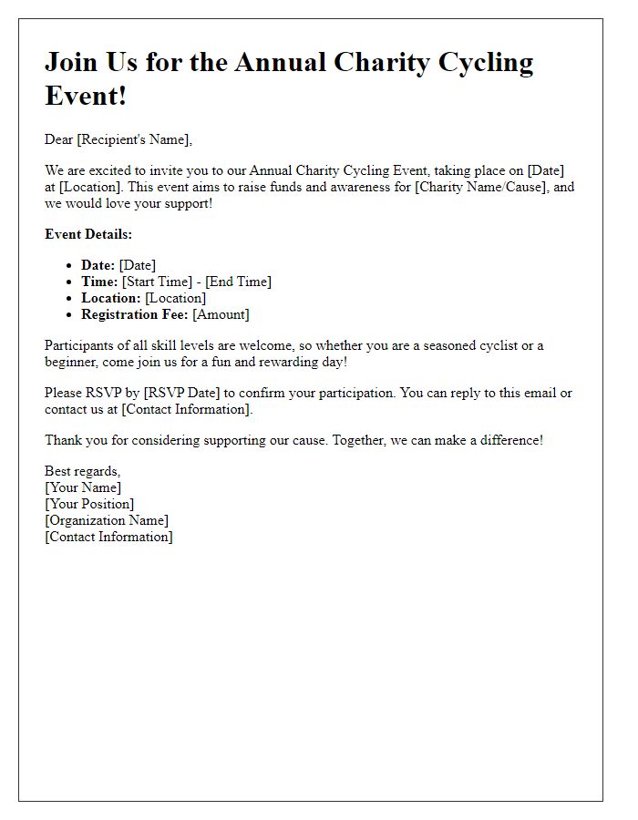 Letter template of cycling event invitation for charity support