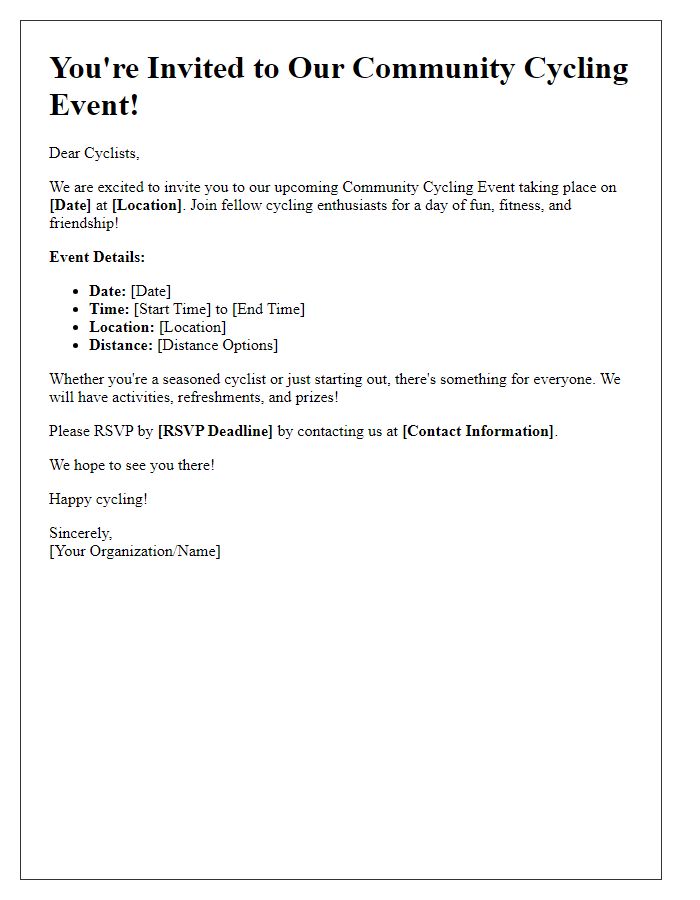 Letter template of cycling event invitation for community cyclists