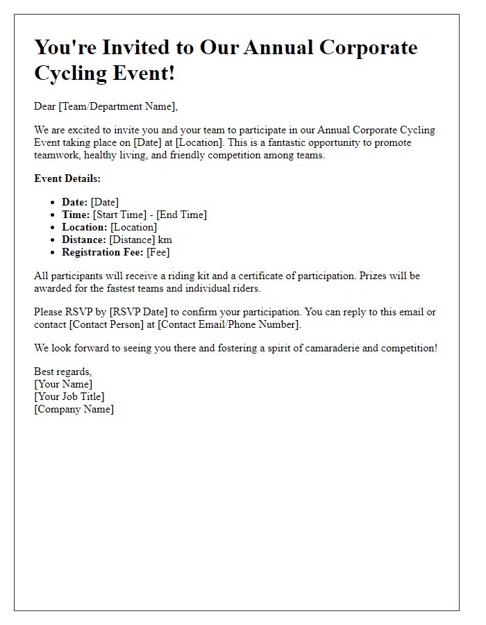 Letter template of cycling event invitation for corporate teams