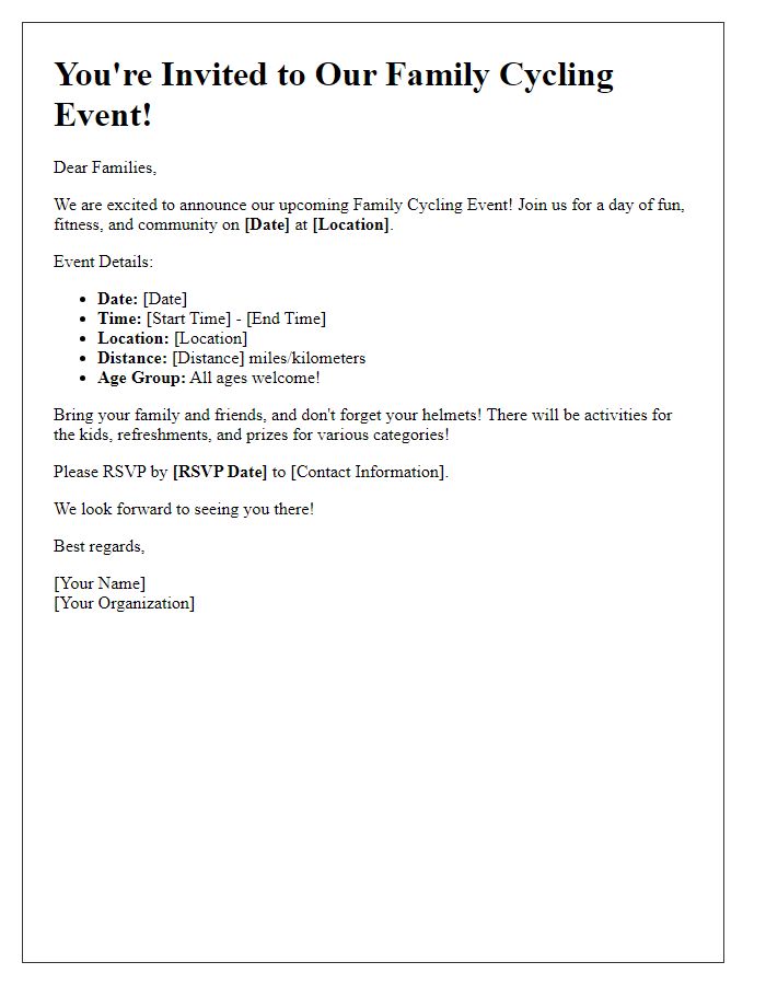 Letter template of cycling event invitation for families