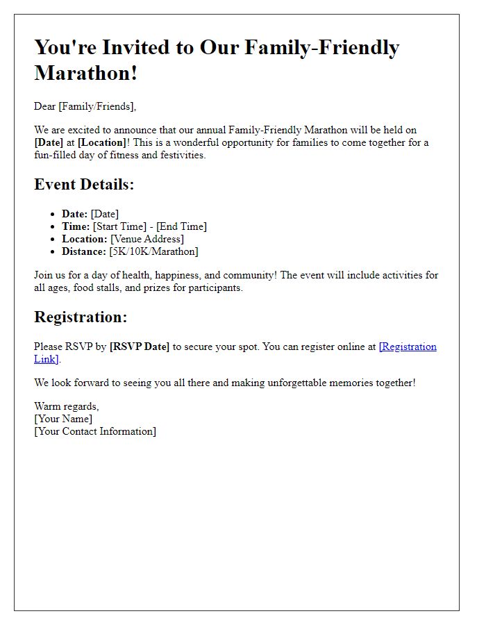 Letter template of family-friendly marathon race invite