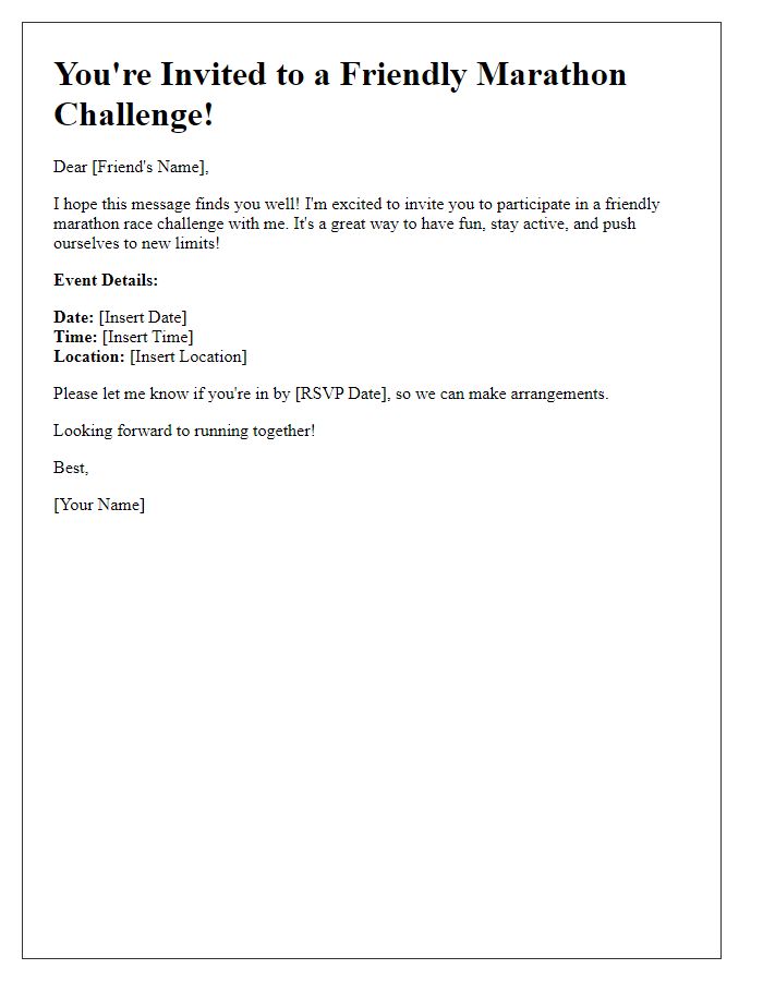 Letter template of friendly marathon race challenge invite