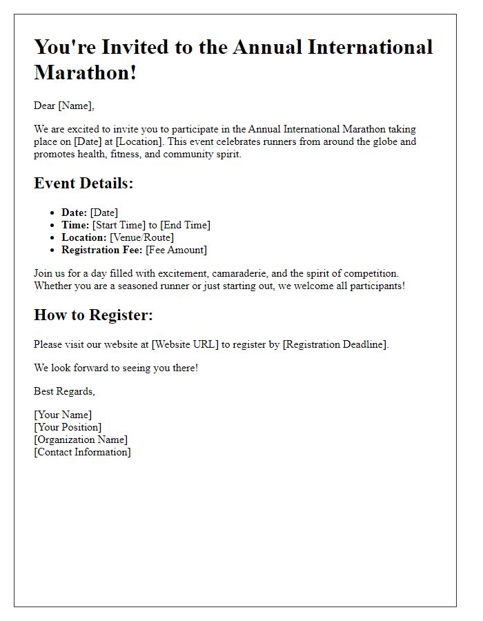 Letter template of international marathon event invitation