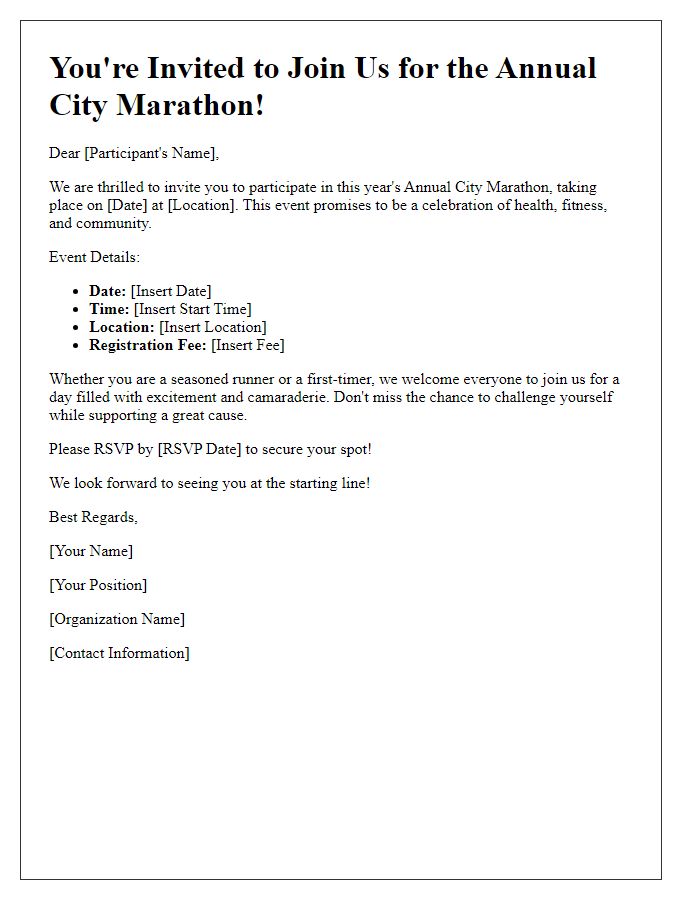 Letter template of marathon race participation invitation