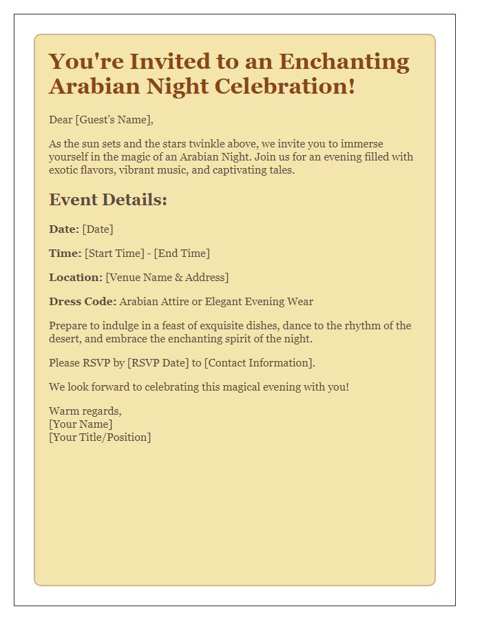 Letter template of an enchanting Arabian night celebration