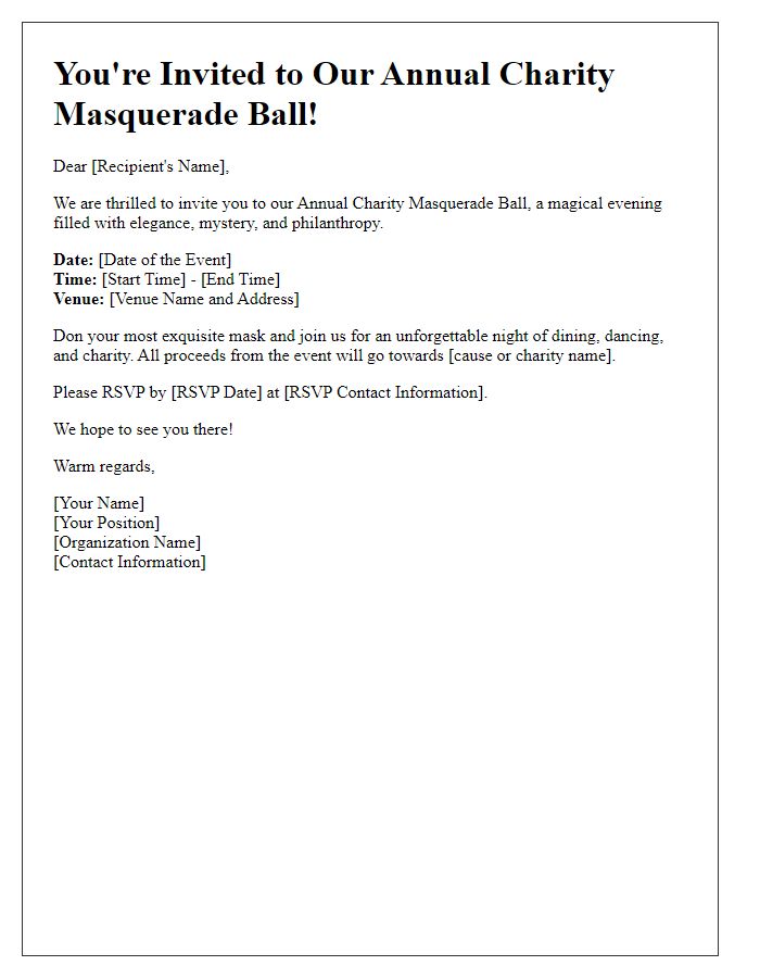 Letter template of charity masquerade ball notification