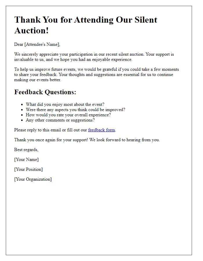 Letter template of feedback request post-silent auction event