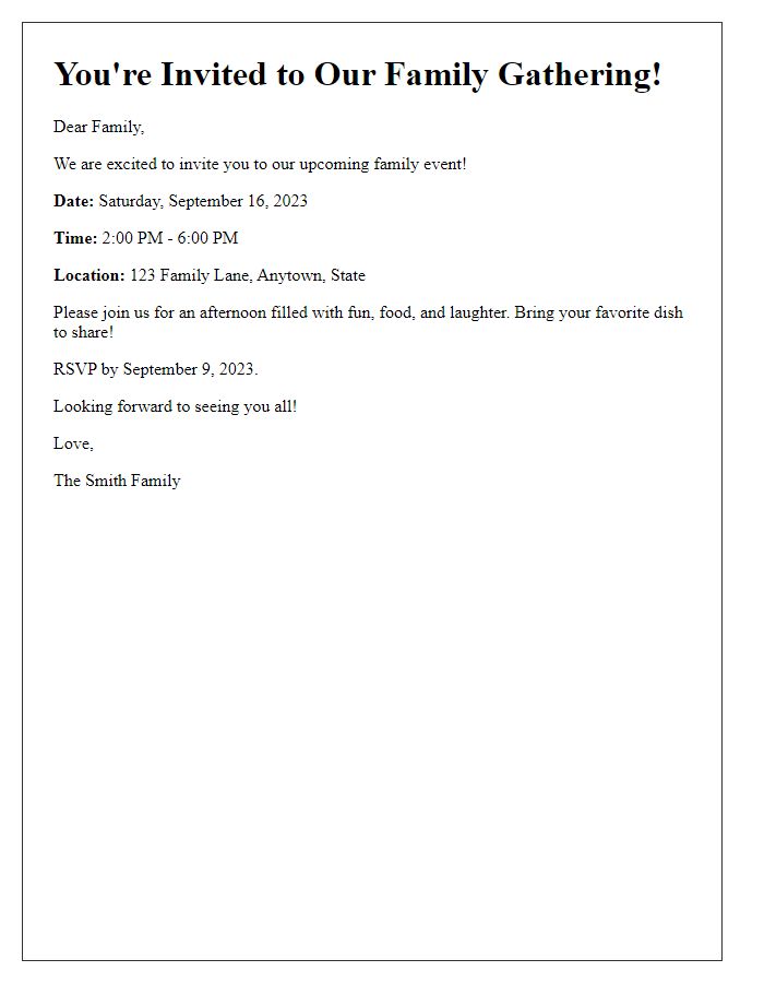 Letter template of family event invitation