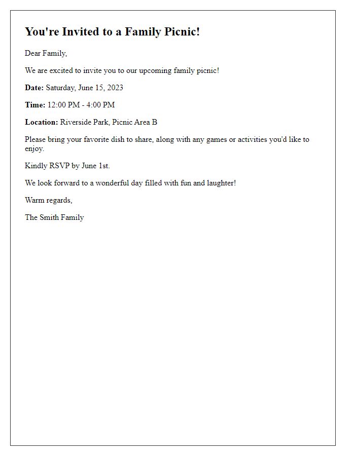 Letter template of family picnic invitation