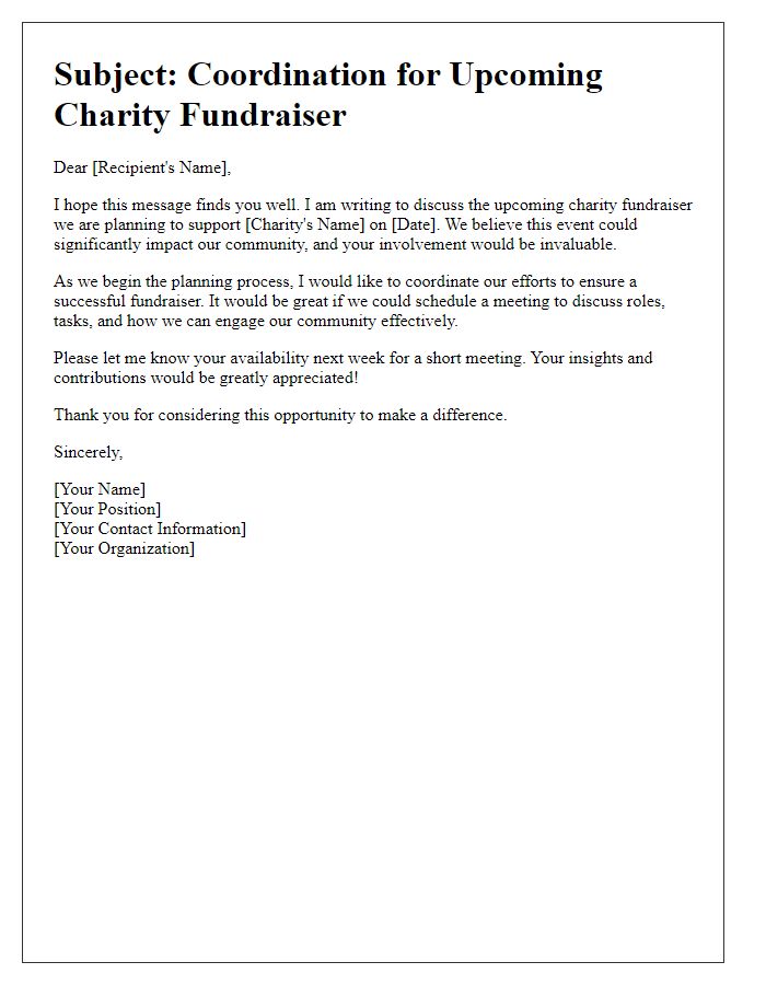 Letter template of coordinating a charity fundraiser.