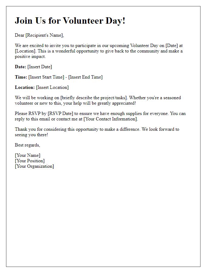 Letter template of setting up a volunteer day.