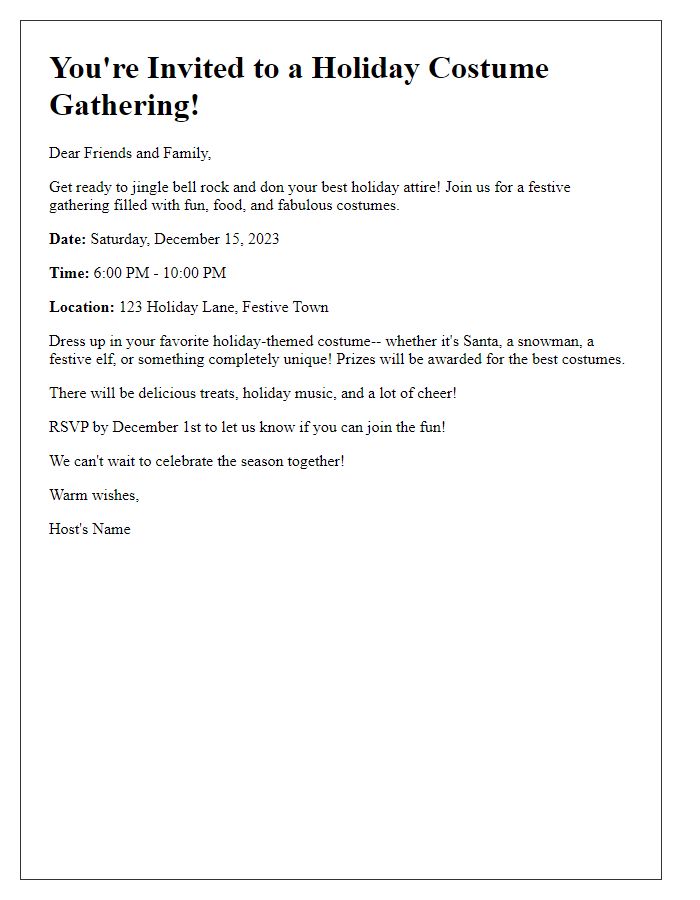 Letter template of holiday-themed costume gathering invite