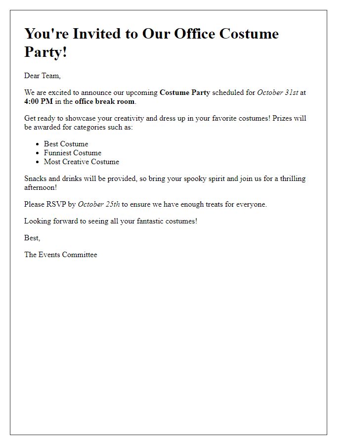 Letter template of office costume party announcement