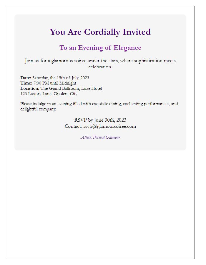 Letter template of glamorous soire invitation for elite individuals