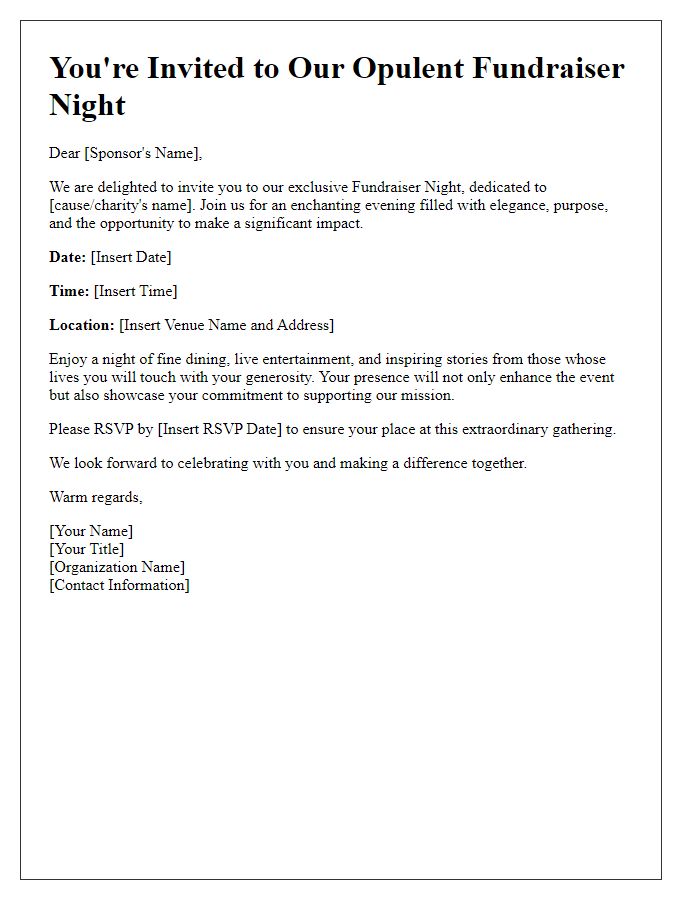 Letter template of opulent fundraiser night invitation for sponsors