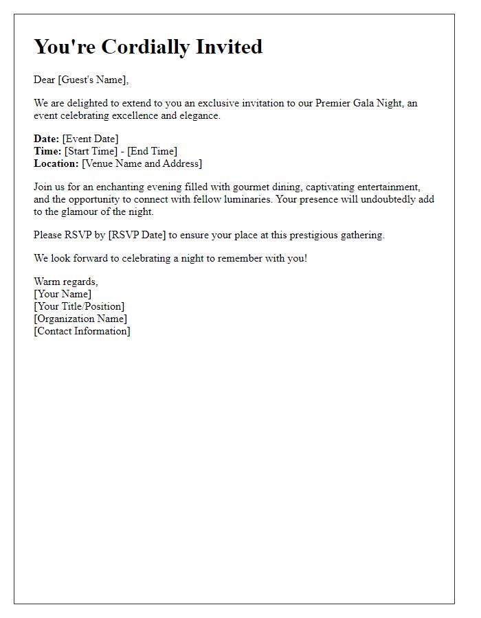 Letter template of premier gala night invitation for VIP guests