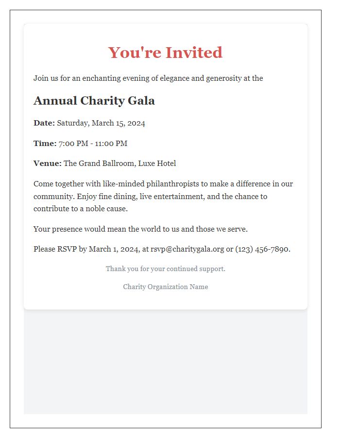 Letter template of stylish charity gala invitation for philanthropists