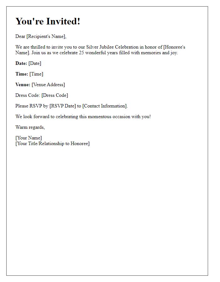 Letter template of invitation for silver jubilee celebration