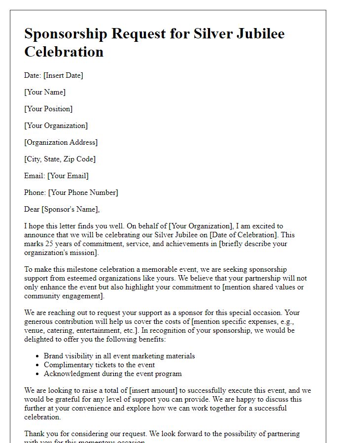 Letter template of sponsorship request for silver jubilee celebration