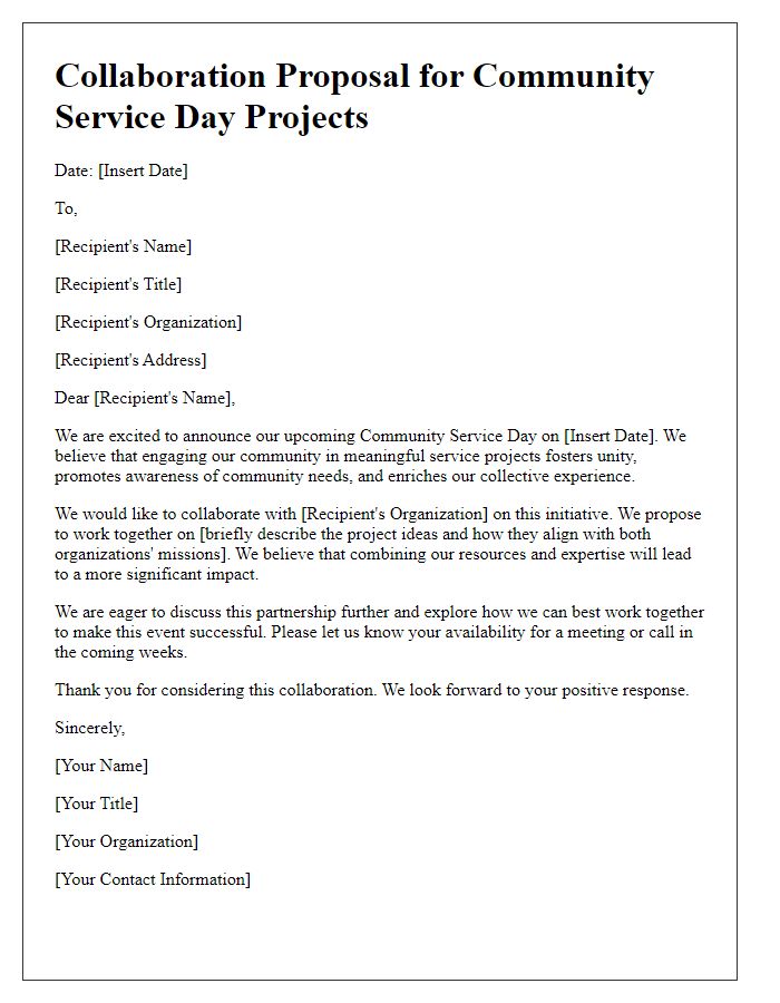 Letter template of collaboration for community service day projects