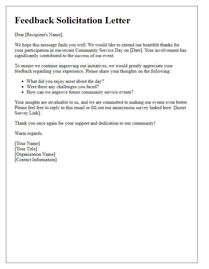 Letter template of feedback solicitation post community service day