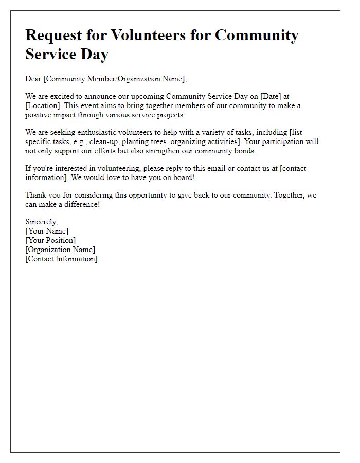 Letter template of request for volunteers for community service day