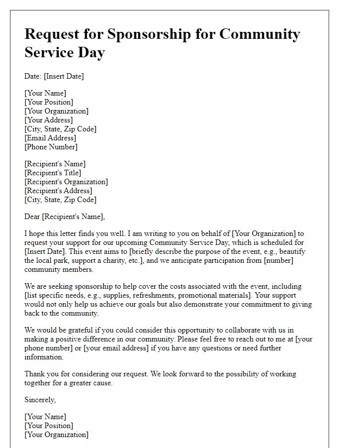 Letter template of sponsorship request for community service day